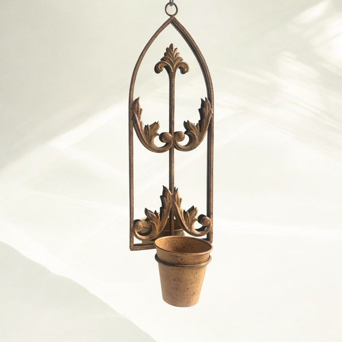 Rusty Arched 60cm Metal Garden Wall Mirror with Planter