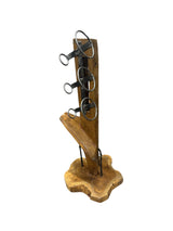 Solid Wood Wine Bottle Holder with Abstract Design – Free-Standing Dark Brown Wine Rack for Home and Bar