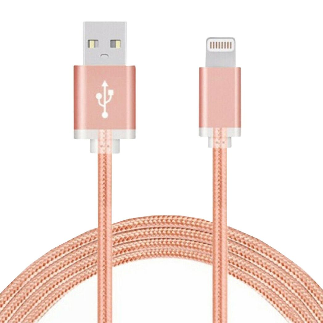 FX Powabud Nylon Braided USB Data Cable for Phones – 1m Fast Charging & Sync Lead, Rose Gold