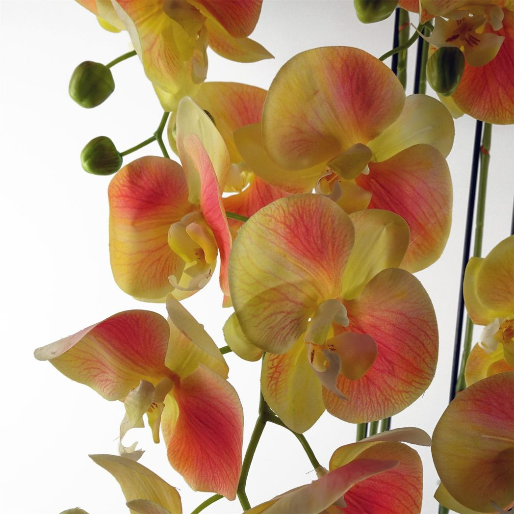 Botanik 110cm Large Artificial Yellow Peach Orchid Plant with 41 Real Touch Flowers – Wired Stems, Weighted Pot
