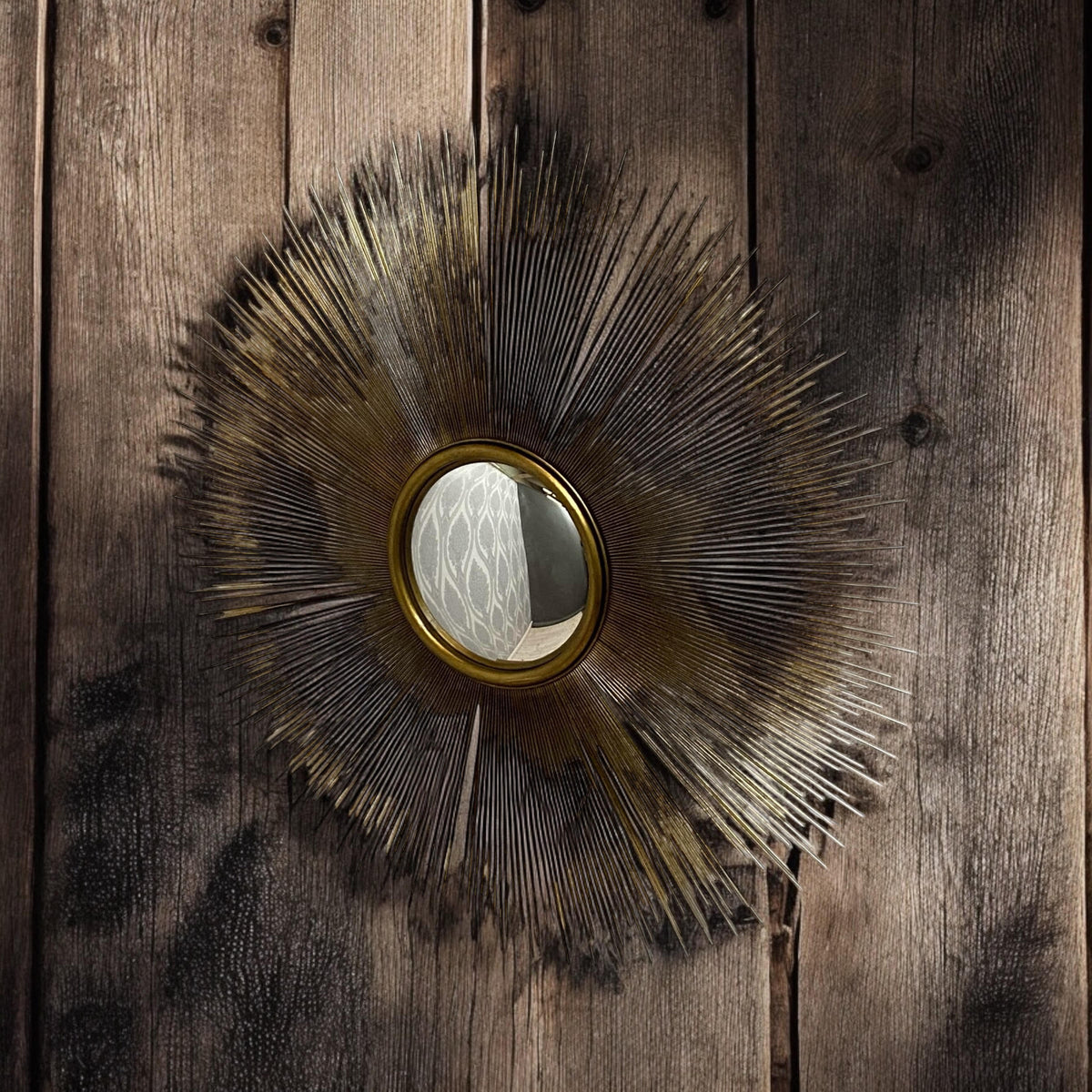 AcaciaHome 90cm Round Wall Mirror with Industrial Distressed Metal Frame – Decorative Vanity Mirror