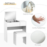 HOMCOM Flip-Top Mirror Dressing Table Set with Cushioned Stool – Vanity and Writing Desk, White