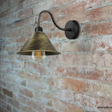 Vintage Cone Wall Light with Swan Neck and E27 Socket – Dimmable Indoor Sconce, Brushed Brass
