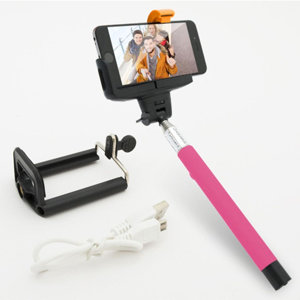 Aquarius Bluetooth Expandable Selfie Stick with Built-In Remote Camera Control – Adjustable Mount, Pink