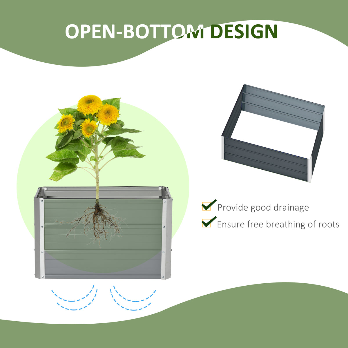 Outsunny Raised Garden Bed with Rustproof Metal Frame & Gloves – Elevated Planter Box, Grey
