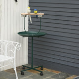 PawHut Bird Perch Stand with Wheels, Tray & 2 Stainless Steel Bowls – T-Stand for Small to Medium Birds, Green