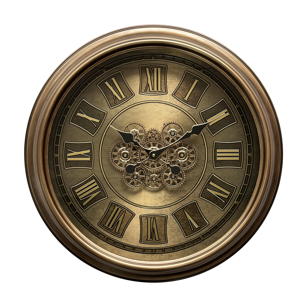 AcaciaHome Durable Gear Wall Clock with Moving Gears, Roman Numerals – Art Deco Skeleton Design