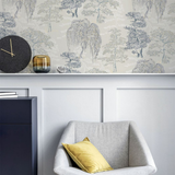Arthouse Oriental Garden Tree Print Wallpaper – Soft Blue Feature Wall Design, Paste the Paper