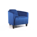 Blue Velvet Tub Accent Armchair with Criss-Cross Pattern, Padded Seat & Drop Arms – Mid-Century Style