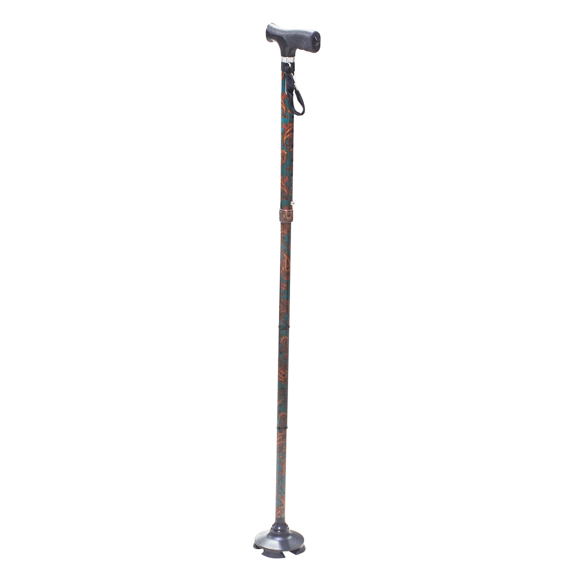 Paisley Walking Cane with Eight Height Settings – Four-Section Stick with Firm Grip and Anti-Slip Ferrule