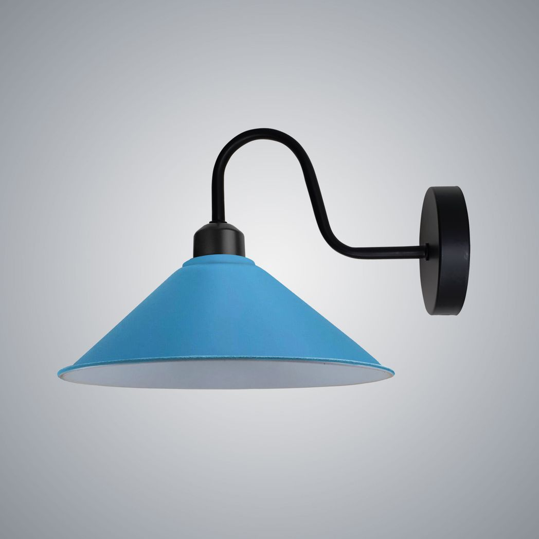 Vintage Swan Neck Wall Light, Cone Shade, E27 Socket – Dimmable Indoor Wall Sconce, Blue