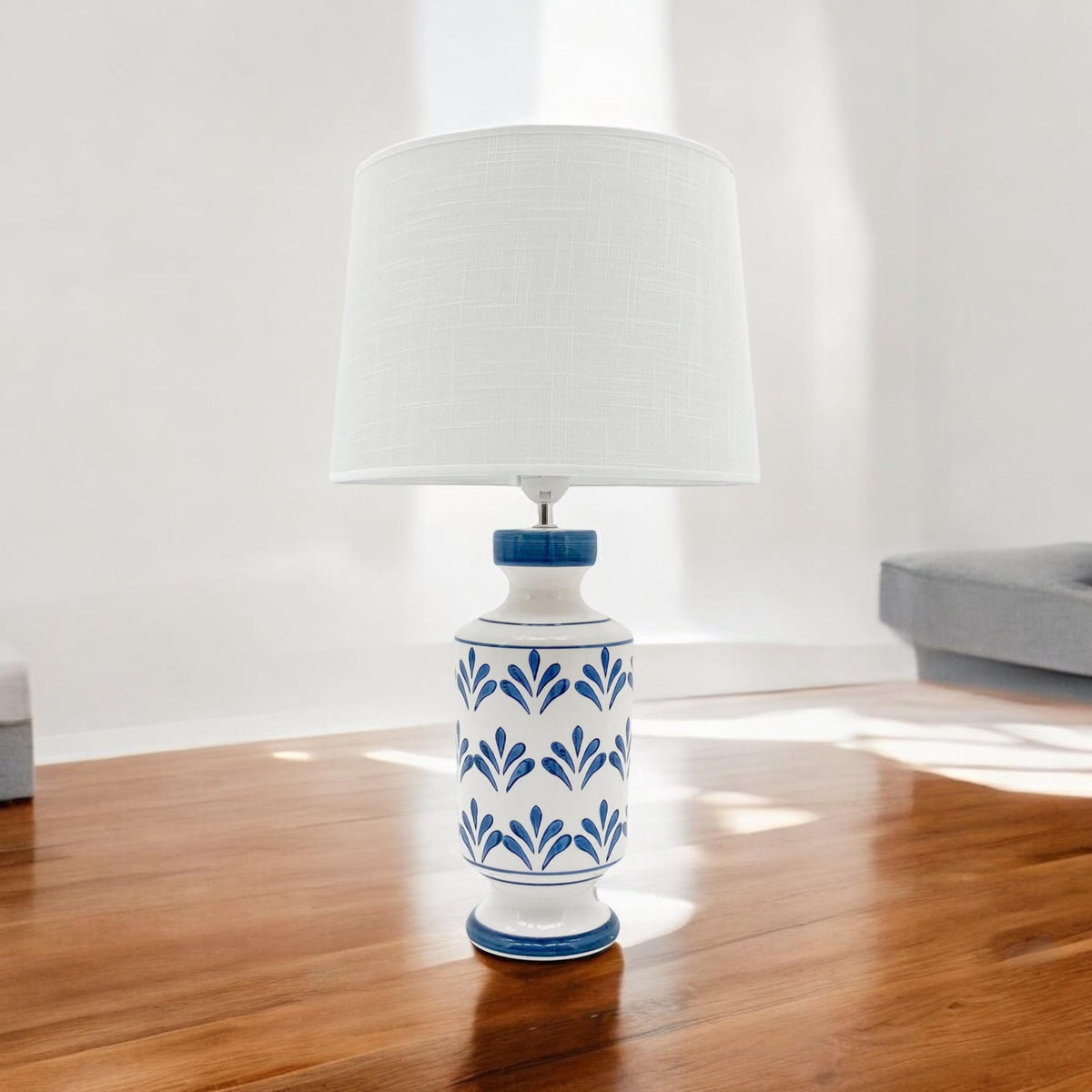 Oriental Floral Ceramic Table Lamp with Drum Shade – 37/50cm Bedside & Accent Lighting