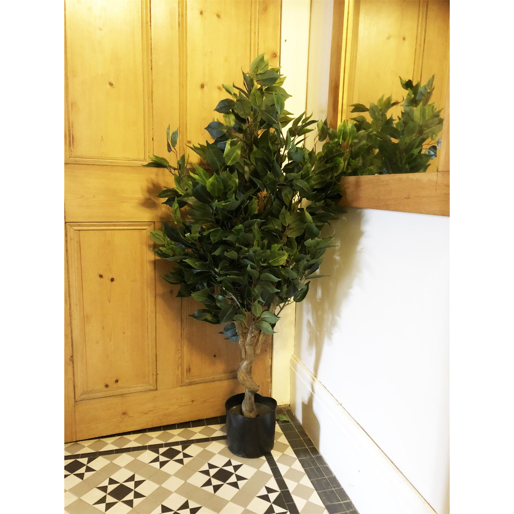 Leaf 110cm Realistic Artificial Ficus Tree with Multicolour Metal Planter – Wired Stems, Botanically Accurate Foliage