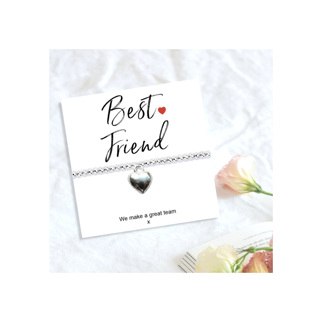 Aye Do Gifts Best Friend Stretch Beaded Bracelet & Message Card – Silver Plated Heart Charm Keepsake Gift