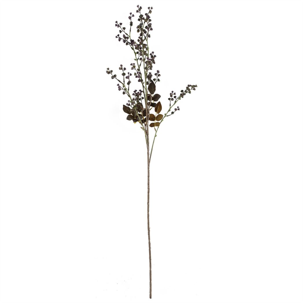Leaf Artificial Dark Berry Stems, Pack of 6 x 85cm with Silk Leaves – Purple Faux Berries