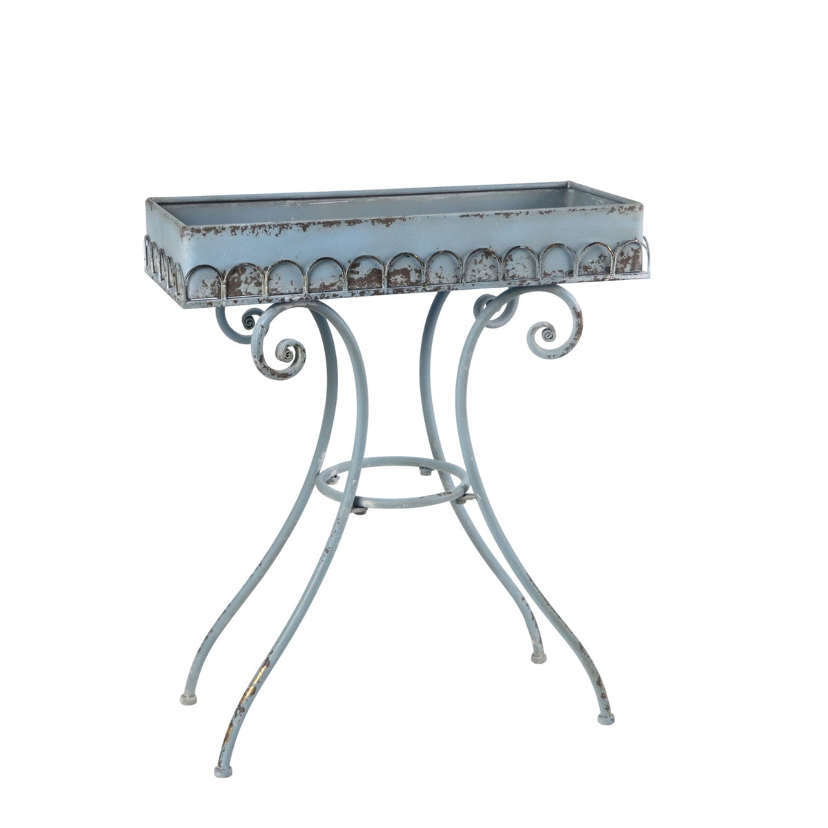 AcaciaHome 65cm Oblong Metal Plant Pot Table Frame with Patina Finish – Garden, Patio & Balcony Decor
