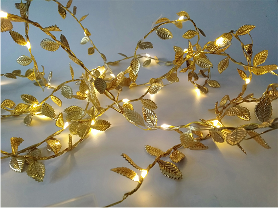 Avilo 4m Battery Operated String LED Lights with 40 Warm White LEDs – Gold Leaf Garland Decor