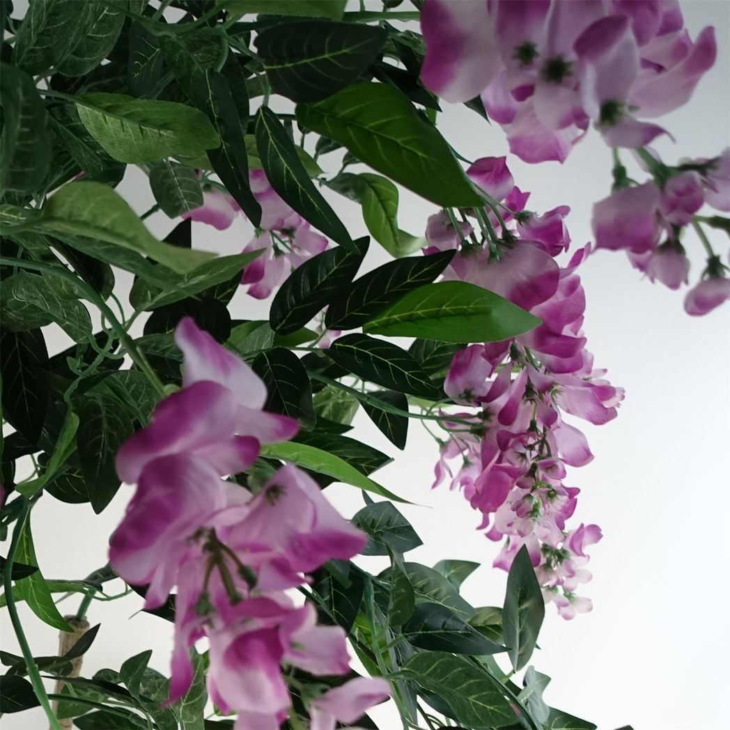 Artificial Wisteria Tree, 150cm in Light Pink – Realistic Wired Leaf Stems with Black Plastic Pot