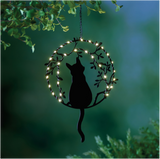 Avilo Hanging Solar Cat Garden Light with 24cm Chain – Powder-Coated Iron Outdoor Decoration