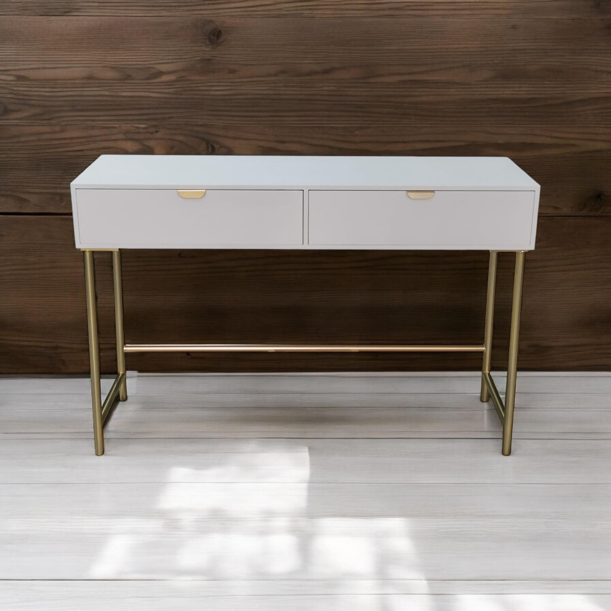 Modern 120cm Wooden 2-Drawer Side Table with Spacious Tabletop – Living Room & Hallway Storage, White