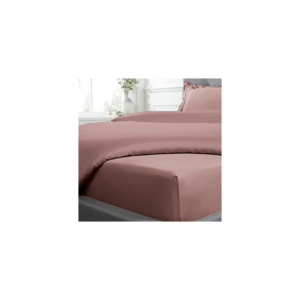 Sleepdown 300 Thread Count Cotton Sateen Fitted Sheet, 25cm Deep – Anti-Allergy Bedding, Blush, Single