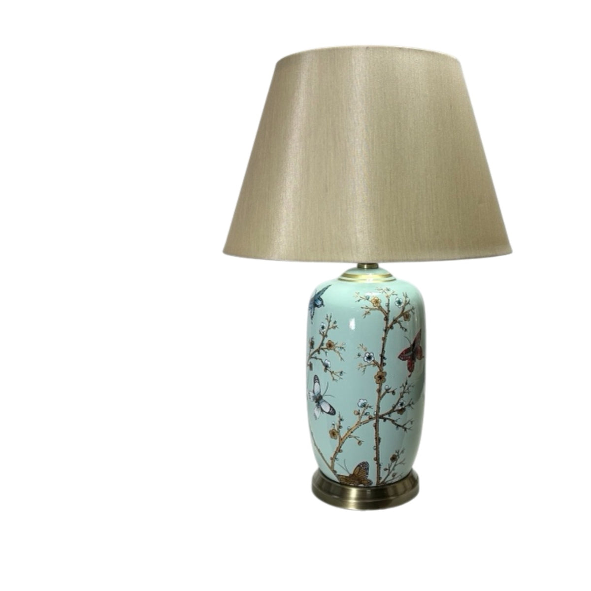 AcaciaHome 44cm Floral Ceramic Table Lamp with Drum Shade – Bedroom & Living Room Lighting