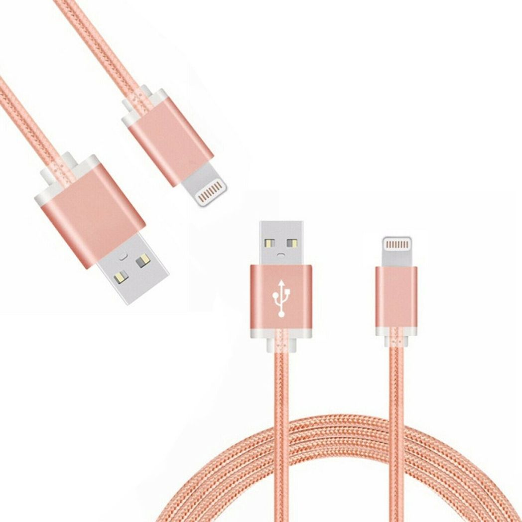 FX Powabud Nylon Braided USB Data Cable for Phones – 1m Fast Charging & Sync Lead, Rose Gold