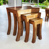 AcaciaHome Set of 3 Solid Wood Nesting Tables – Space-Saving Side Tables, Natural Finish