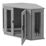 Dog Crate Furniture Side Table with Cushion & Large Entrance – For Medium Dogs up to 20kg, Grey