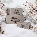 AcaciaHome Vintage Wooden Merry Christmas Storage Crate Set with Sturdy Handles – Festive Rustic Decor
