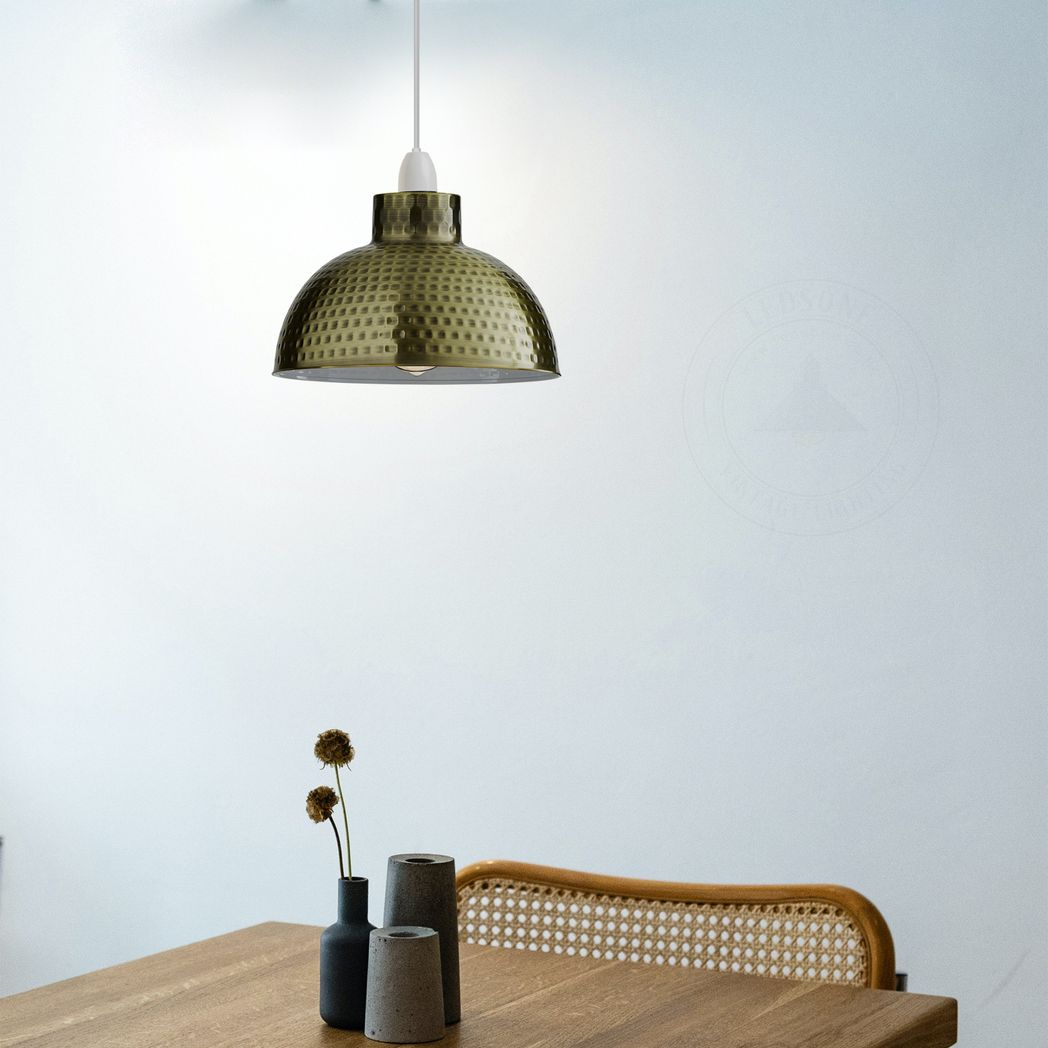 Green Brass Retro Dome Pendant Shades, 26cm – 2 Pack