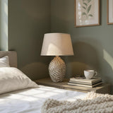 Minimalist Textured Ceramic Table Lamp with Fabric Shade – In-Line Switch, 1m Cable Bedside Lamp