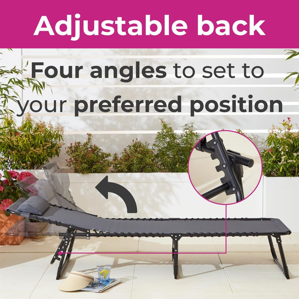 Neo Folding Sun Loungers – Set of 2, Adjustable Backrest, Mesh Seat, Grey