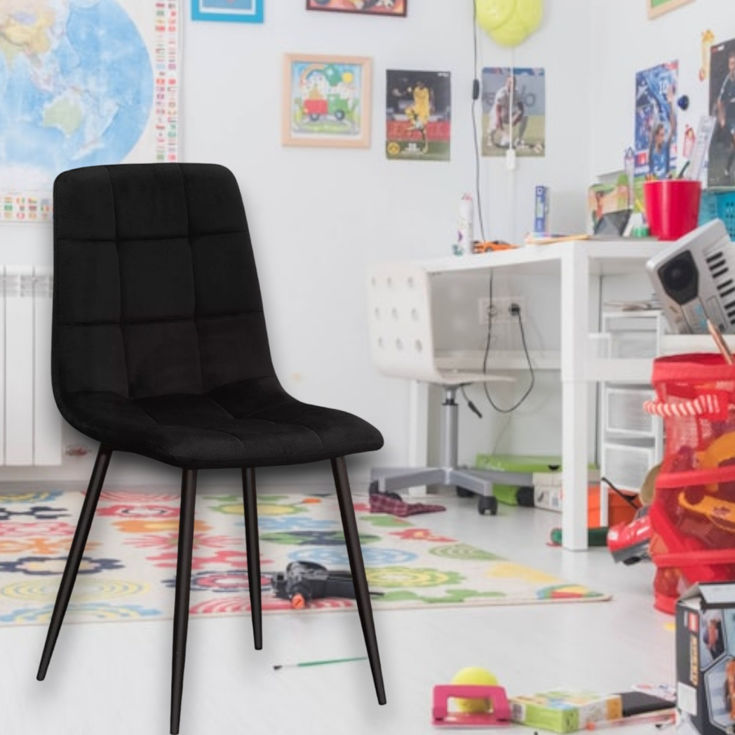 AcaciaHome Velvet Padded Dining Chair with Black Metal Legs