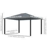 Outsunny 4.3 x 3.6m Aluminium Hardtop Gazebo with Polycarbonate Roof, Curtains & Netting – Brown
