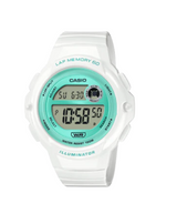 Casio Ladies Digital Watch – Green Dial, White Resin Band