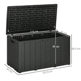 366L Outdoor Storage Box with Handles & Rollers – Double-Walled Weather-Resistant Plastic Chest, Black