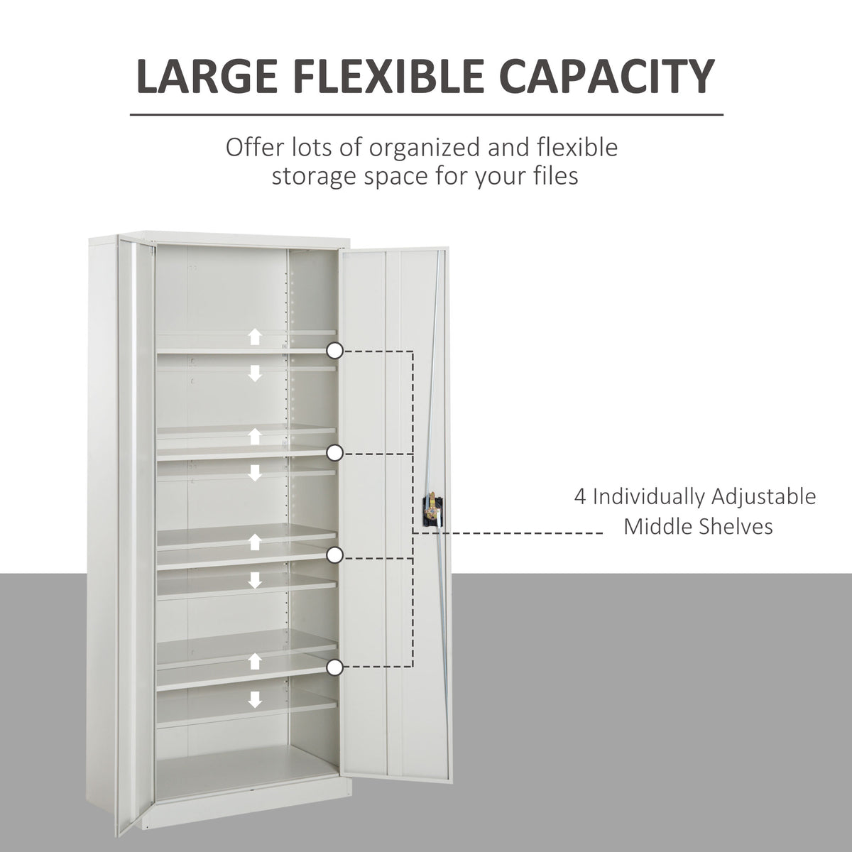 Vinsetto Lockable Metal Filing Cabinet with 2 Doors & 4 Adjustable Shelves – Tall 175cm Office Storage