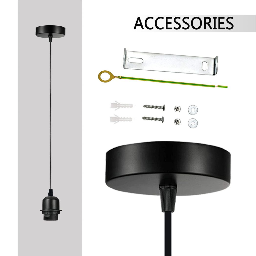 LEDSONE 2 Pack Industrial Grey Pendant Light Fitting with E27 Lampshade Holder and 95cm Adjustable Cable