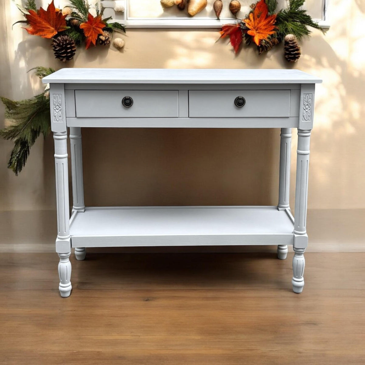 Modern 2 Drawer Rectangular Console Table with Knob Handles – Hallway Side Table, Moonstruck Grey