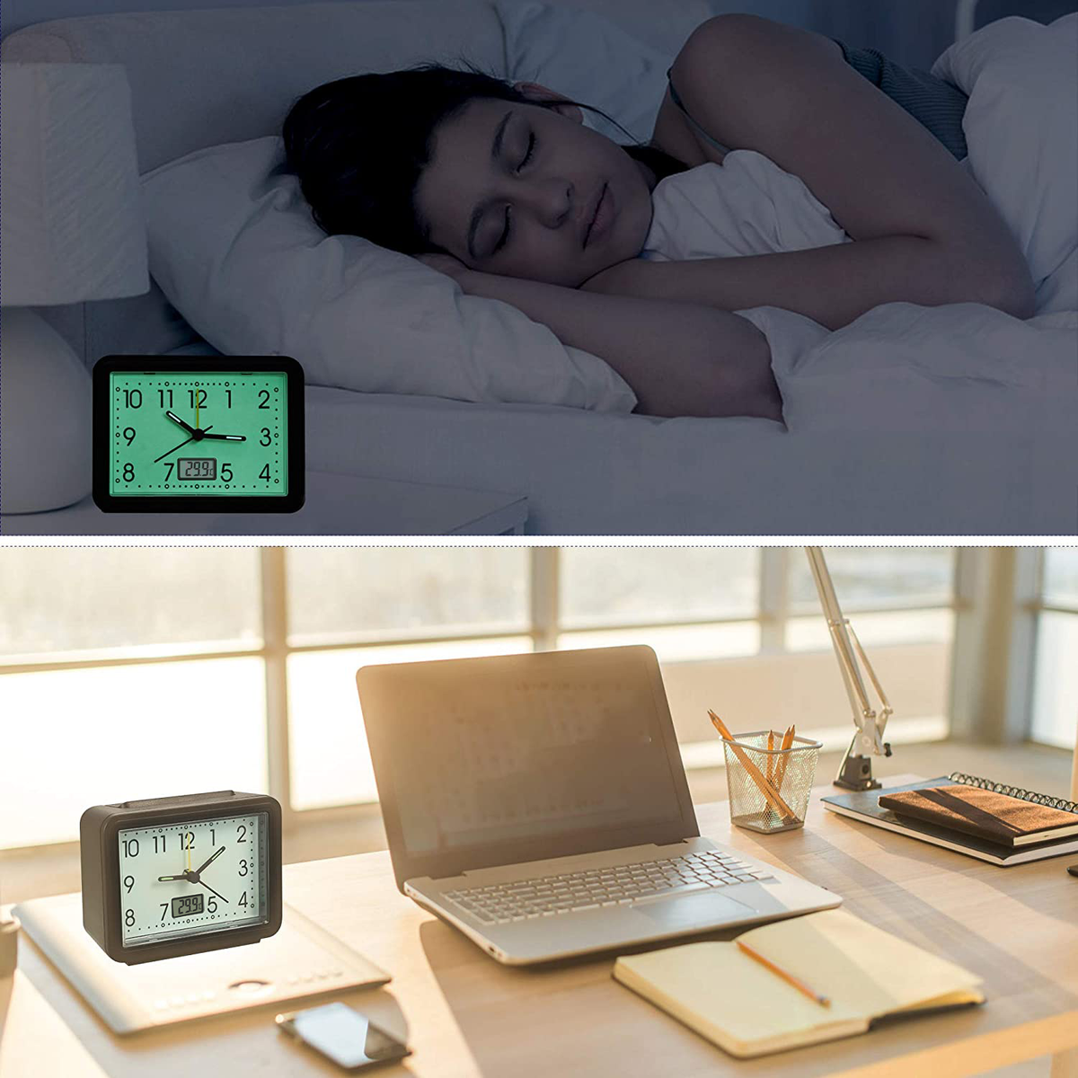 Avilo GID Alarm Clock with Temperature Display, Set of 2 – Large Face, Easy-Read Numbers