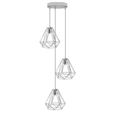 LEDSONE 3 Head Chrome Diamond Wire Cage Pendant Light with 20cm Round Base and E27 Holders – Ceiling Fitting