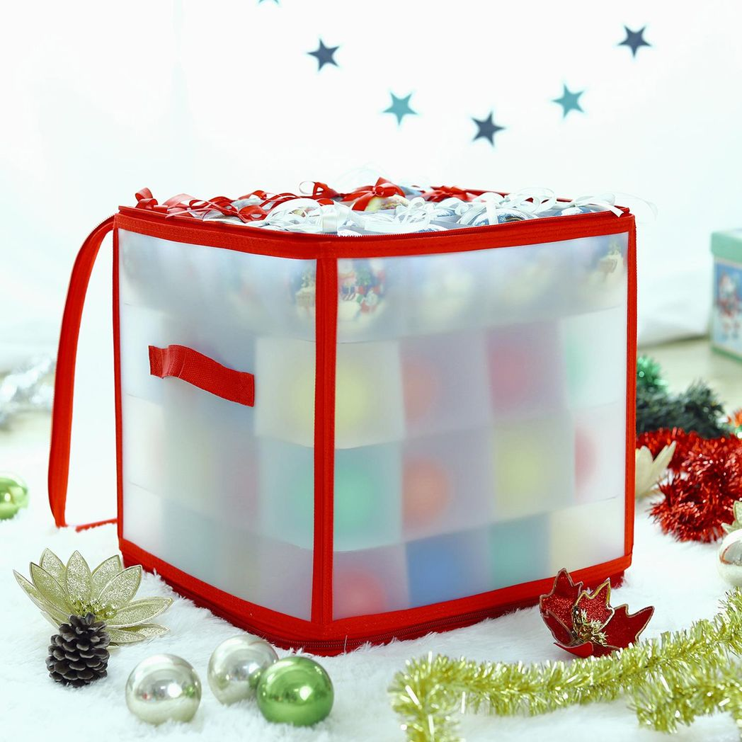 VINSANI Christmas Bauble Storage Box – Holds 64 Decorations with Protective Compartments, Stackable