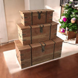 Rustic Solid Acacia Wooden Storage Chests, Set of 3 – Nesting Trunks, Coffee Table or Bench, Light Brown