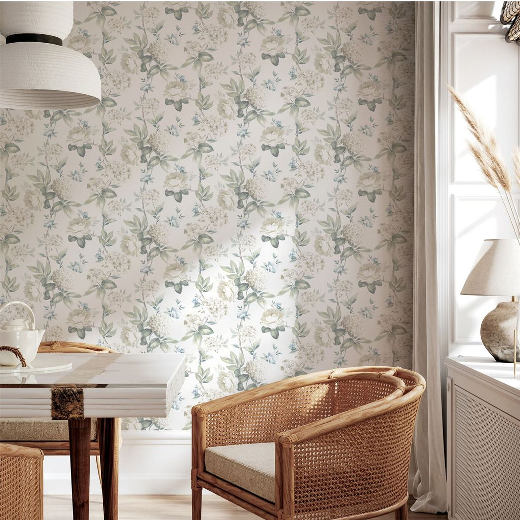 Arthouse Keeka Floral Wallpaper – Elegant Trailing Flowers for Feature Walls, Blue & Cream