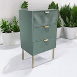 AcaciaHome Wooden 3 Drawer Chest with Solid Pine Top & Metal Handles – Compact Bedroom Storage, Green