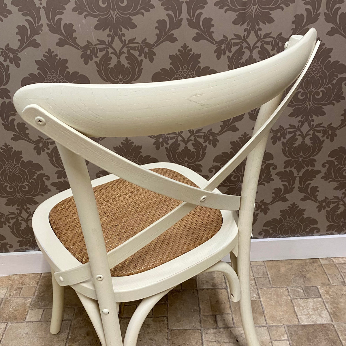 AcaciaHome Oak Cross Back Café Chair with Rattan Seat – Hand-Finished Dining Seating, Cream