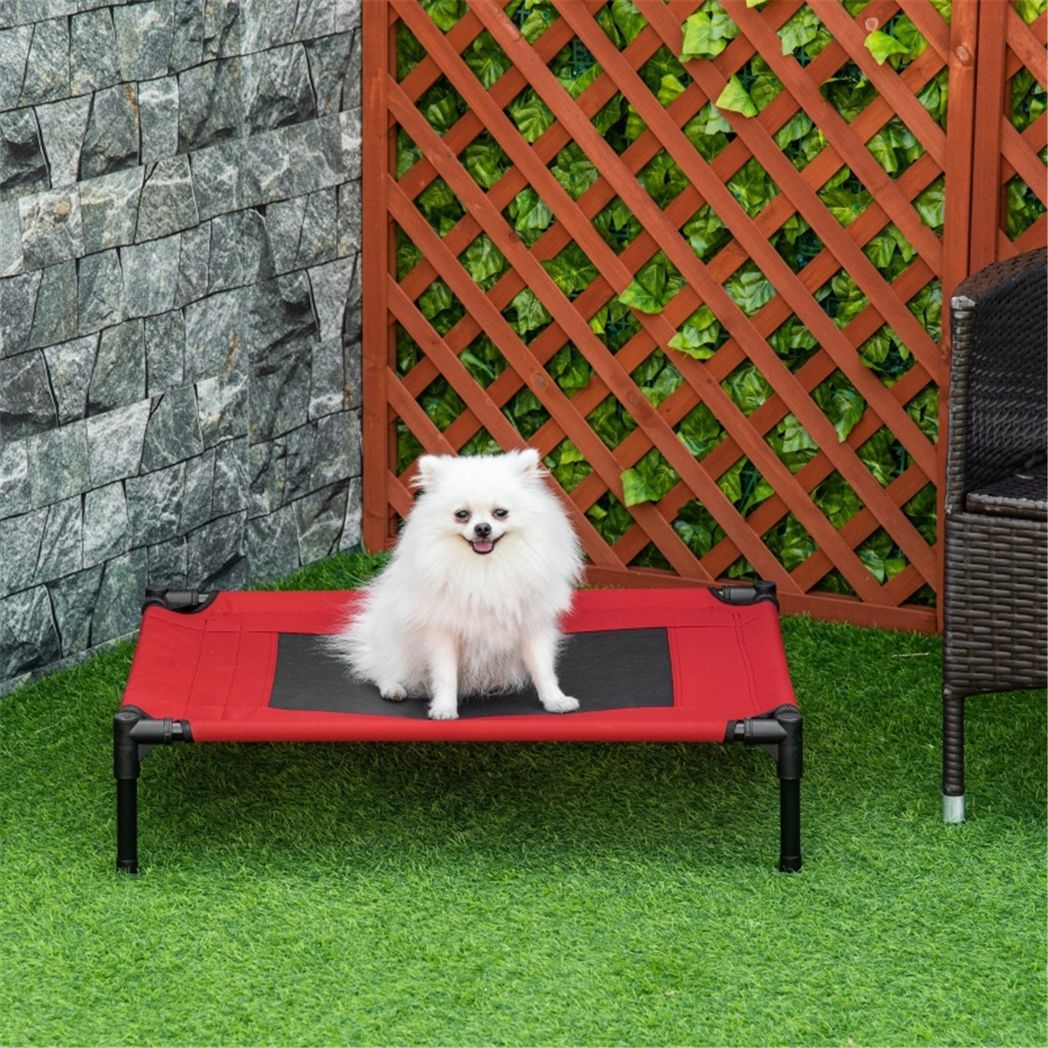 PawHut Raised Pet Bed for Medium Dogs with Metal Frame & Breathable Fabric – Indoor and Outdoor, Red and Black