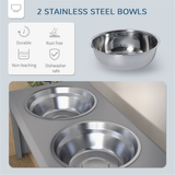 PawHut Elevated Dog Bowls with Stainless Steel Double Bowls & Anti-Slip Feet – Raised Pet Feeder Stand, Grey