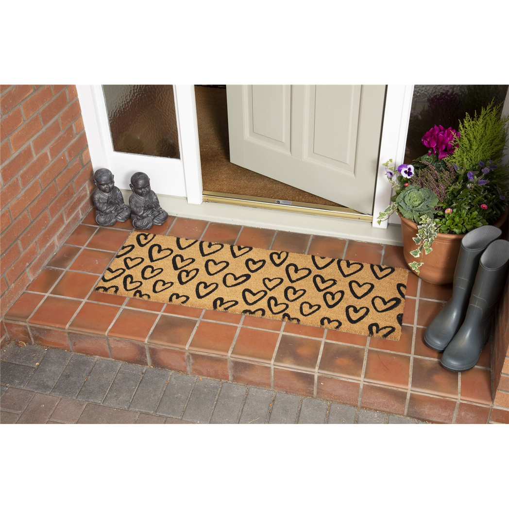 Astley Hand-Drawn Hearts Coir Doormat, 40 x 120cm